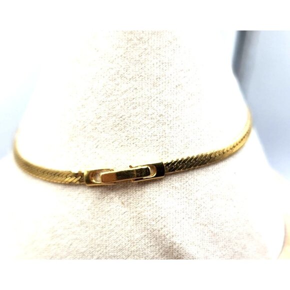 Gold Plated Herringbone Chain Bracelet - Synthetic Ruby & Crystal Accents - Picture 4 of 4